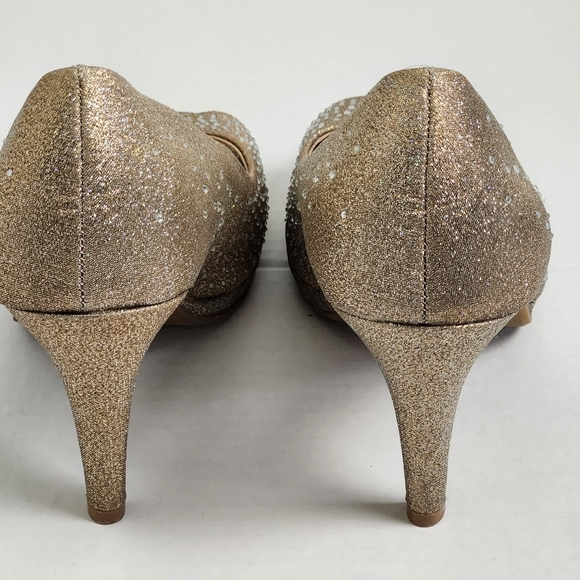 Andrew Giller TAYEN Gold Glitter Open Toe Heel Pumps Size 9M - Picture 5 of 9